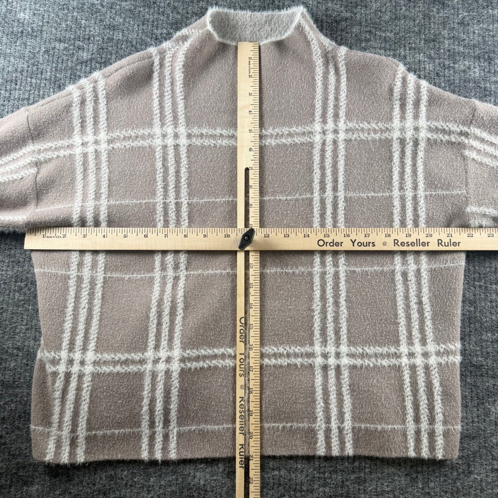 Tahari Womens Tan Plaid Fuzzy Mock Neck Sweater Size Large Windowpane Knit - Picture 5 of 8